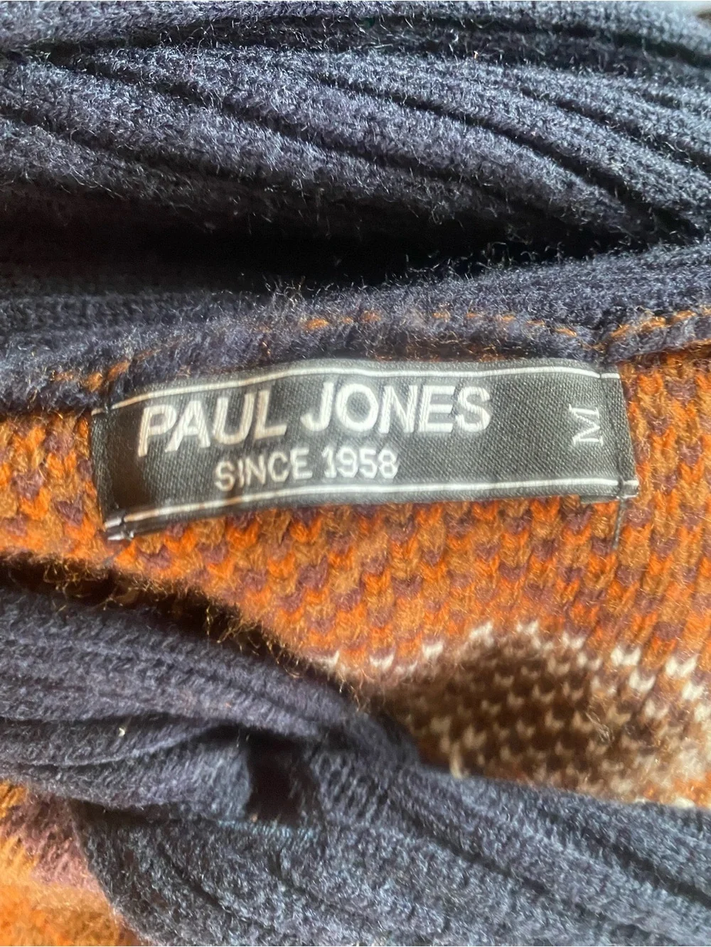 Men's Patterned Shawl Turtleneck Sweater in Brown and Navy